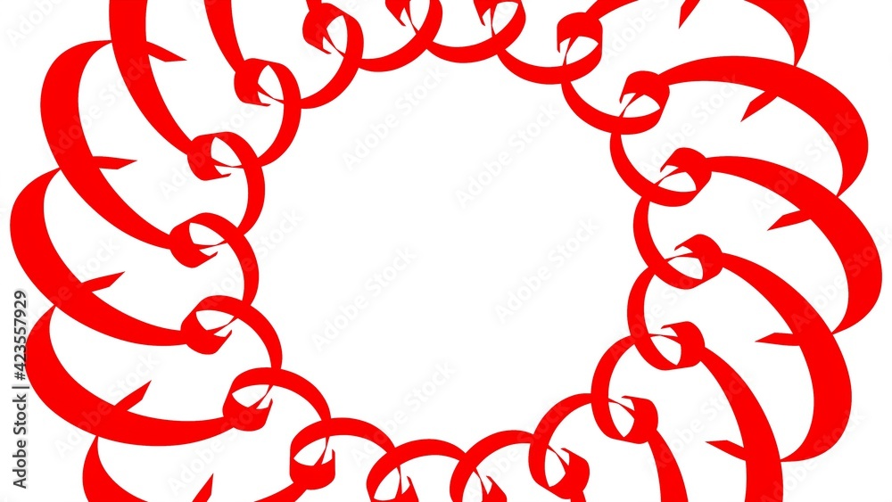 Poster red circular pattern from ribbons on a white background. graphic design. 3d rendering image.