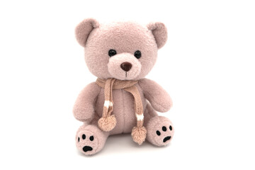 Toy teddy bear isolated on white background.