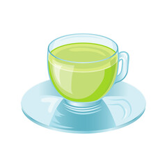 Green tea cup. Isolated. white background. cartoon style.