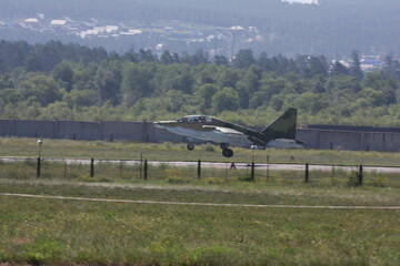Takeoff of an assault fighter bomber