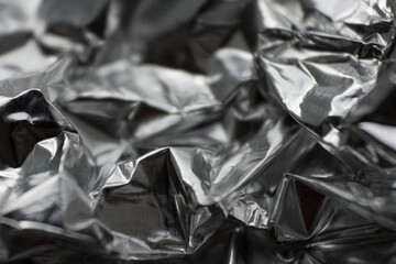 Crumpled silver foil background. Foil texture