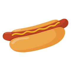 Fast food meal. American hot dog with mustard isolated on white background.