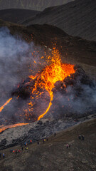 Lava flows from a small volcanic eruption in the Geldingardalur Valleys of Mt Fagradalsfjall, Southwest Iceland. The eruption occurred only about 30 km away from the capital of Reykjavík.