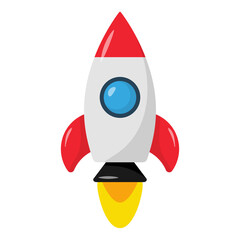 Spaceship icon. Rocket fly in the space. Vector illustration