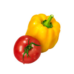 isolated vegetables on white background tomato and pepper
