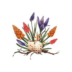 Watercolor spring. Isolated easter clipart on white background. Botanical illustration for postcards, posters, textile design and other Souvenirs.