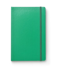 Front view of green blank hardcover notebook
