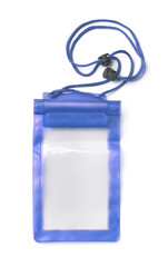Front view of empty plastic waterproof smartphone pouch