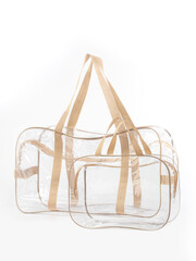 Obraz premium transparent plastic bag for hospital and maternity hospital with zipper closure and textile handles