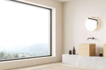 Naklejka na ściany i meble Light bathroom interior with sink and window