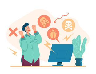 Hacker attack computer virus concept. Vector cartoon flat graphic design illustration