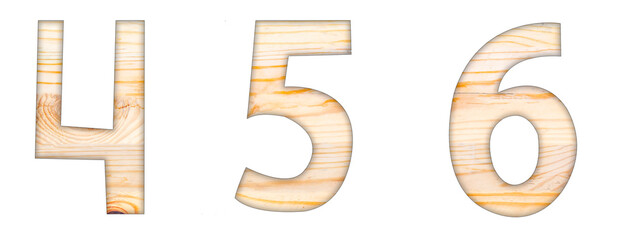 Numbers 4, 5, 6 made from a wooden board