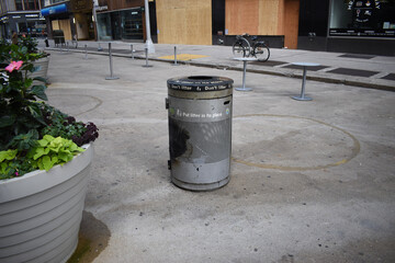 burnt garbage bin 
