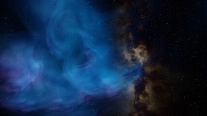colorful space background with stars, nebula gas cloud in deep outer space 3d render