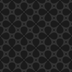 Black flowers seamless pattern geometric flat dark background vector illustration.