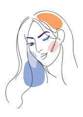 Hand  drawing abstract portrait  of  young  woman. Trendy design of line face.