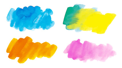アナログ 水彩 素材 タイトル バック セット カラフル 鮮やか 水色 オレンジ ピンク 黄 緑 バック透過 vivid colorful water color parts asset