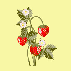 Strawberries with flowers and leaves pattern.