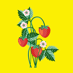 Strawberries with flowers and leaves pattern.