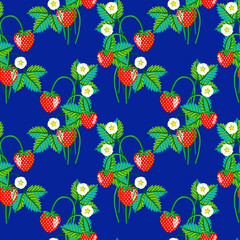 Strawberries with flowers and leaves pattern.