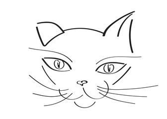 Cat head with cute face vector illustration. Simple kitty pet logo.