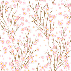 Japanese cherry blossom sakura branches vector seamless pattern.