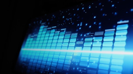 Fototapeta premium Music Equalizer bar. Audio waveform equalizer on screen black background. Music or sound wave on monitor. colorful sound visualizer abstract. gradient spectrum music graph. Digital graph glow in dark