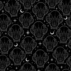 Mystical ghostly cat skull seamless pattern