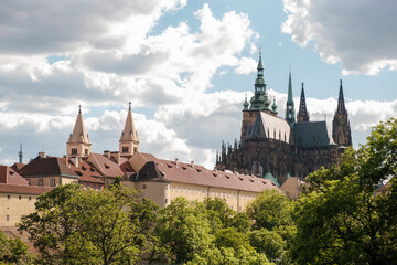 Fototapeta premium Saint Vitus Cathedral in the Prague Castle at good weather in spring 