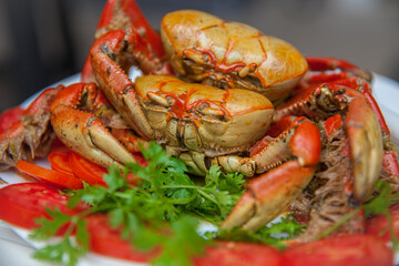 cooked crab on white background