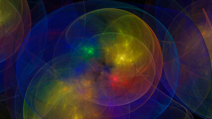 Abstract background neon blue and yellow balloons. Space background