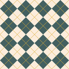 Argyll. Seamless pattern with squares and lines of trending colors. For printing on fabrics, textiles, paper, decor in the interior, design. 