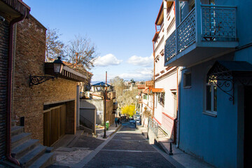 Tbilisi Botanical street, old famous houses and city view, old famous street