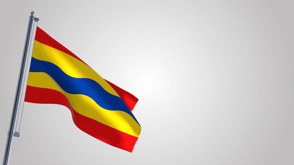 Overijssel 3D waving flag illustration on a realistic metal flagpole. Isolated on white background with space on the right side. 