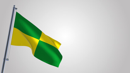 Pastaza 3D waving flag illustration on a realistic metal flagpole. Isolated on white background with space on the right side. 