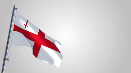 The City London 3D waving flag illustration on a realistic metal flagpole. Isolated on white background with space on the right side. 