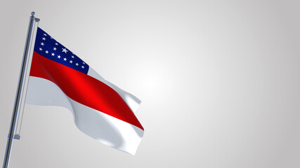 Amazonas 3D waving flag illustration on a realistic metal flagpole. Isolated on white background with space on the right side. 