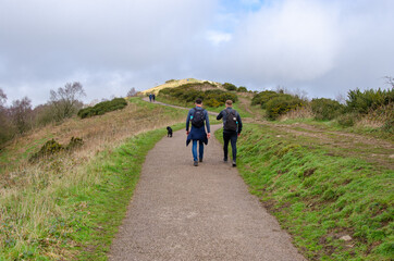 Peaceful hike with a dog in Wales in Malvern hills. Worcestershire