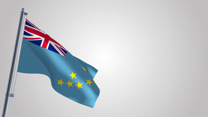 Tuvalu 3D waving flag illustration on a realistic metal flagpole. Isolated on white background with space on the right side. 