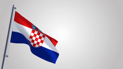 Croatia 3D waving flag illustration on a realistic metal flagpole. Isolated on white background with space on the right side. 