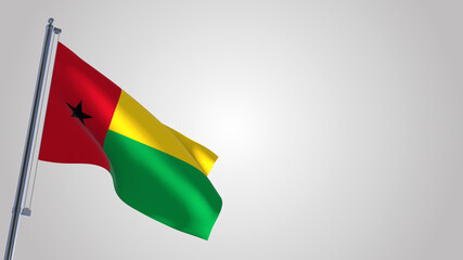 Guinea Bissau 3D waving flag illustration on a realistic metal flagpole. Isolated on white background with space on the right side. 