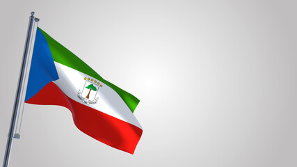 Equatorial Guinea 3D waving flag illustration on a realistic metal flagpole. Isolated on white background with space on the right side. 