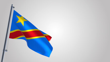 Democratic Republic Of Congo 3D waving flag illustration on a realistic metal flagpole. Isolated on white background with space on the right side. 