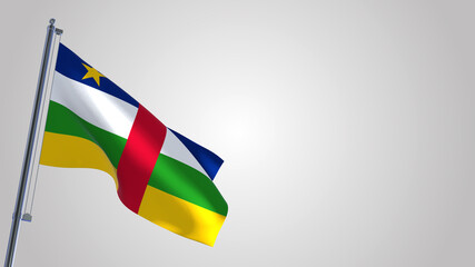 Central African Republic 3D waving flag illustration on a realistic metal flagpole. Isolated on white background with space on the right side. 