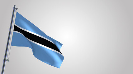 Botswana 3D waving flag illustration on a realistic metal flagpole. Isolated on white background with space on the right side. 