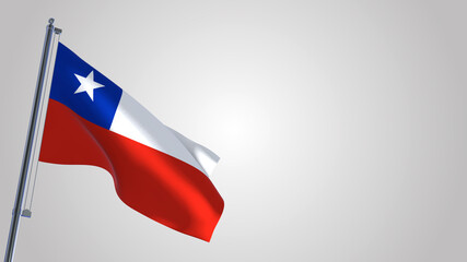 Chile 3D waving flag illustration on a realistic metal flagpole. Isolated on white background with space on the right side. 