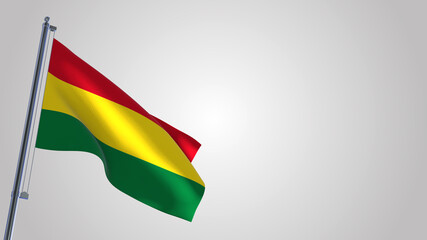 Bolivia 3D waving flag illustration on a realistic metal flagpole. Isolated on white background with space on the right side. 