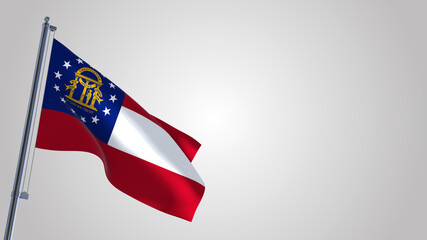 Georgia_US 3D waving flag illustration on a realistic metal flagpole. Isolated on white background with space on the right side. 