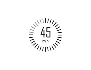 The 45 minutes, stopwatch, digital timer. clock and watch, Vector illustration.