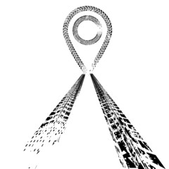 Vector Print Textured Tire Track . Design Element pin . Car tread silhouette . Mud splash grunge texture. Tyre track banner . Map pointer .
